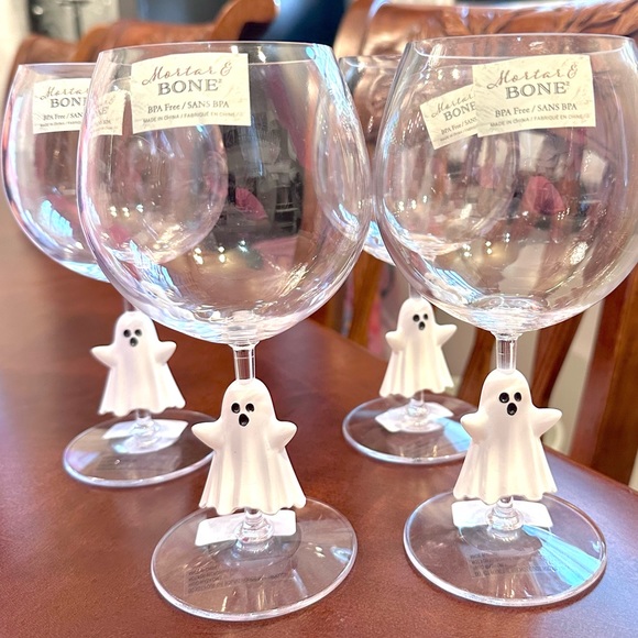 mortar & bone Holiday 4 Halloween Ghost Melamine Wine Glasses